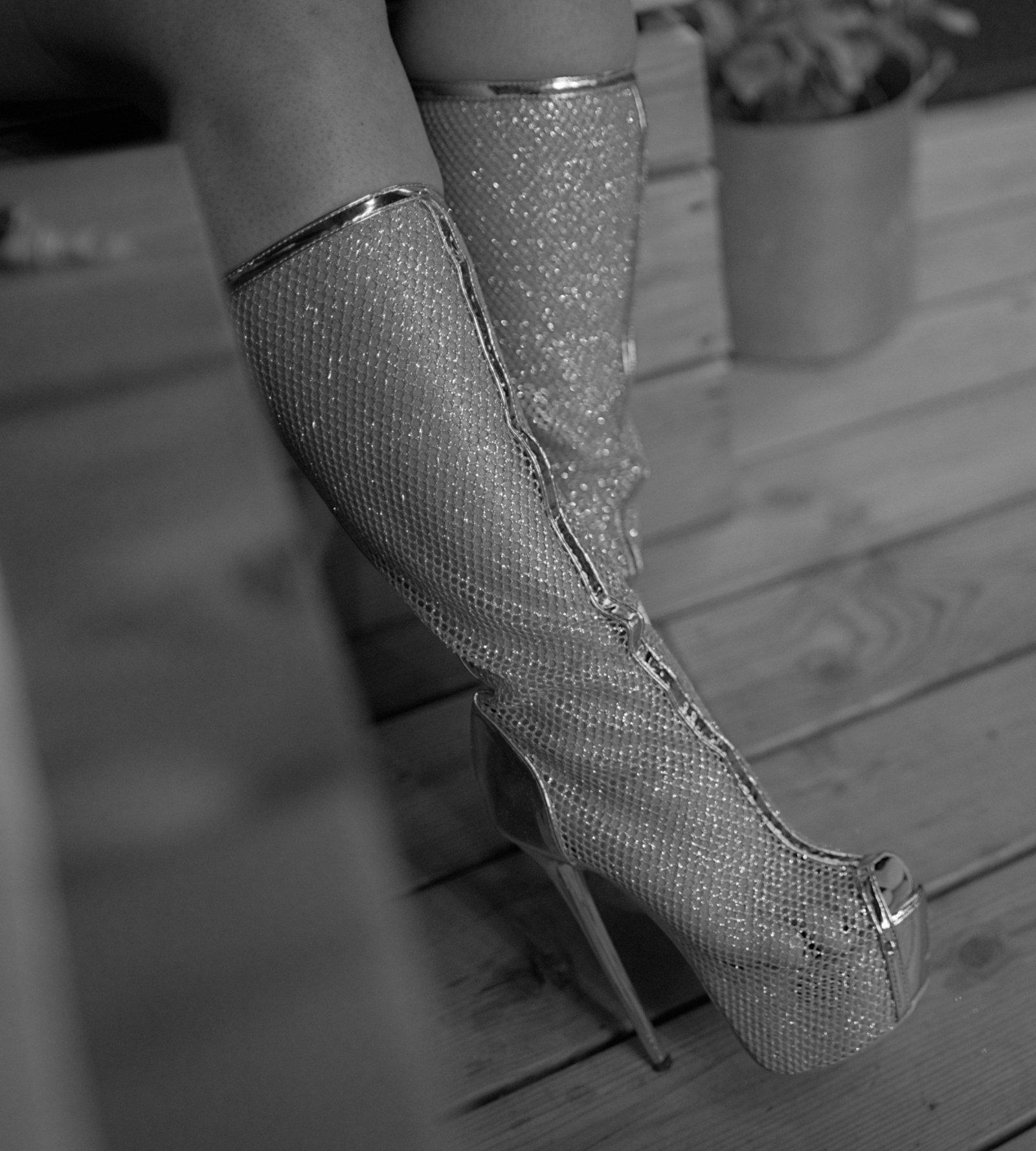 Glitter platform boots; SFW
